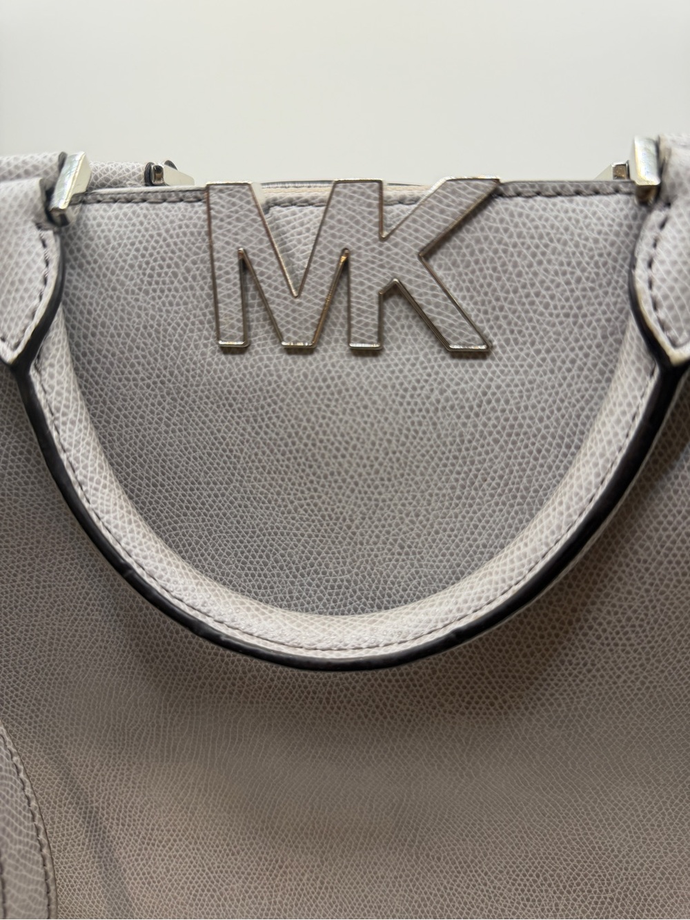 Michael Kors Light Gray Saffiano Leather Satchel with MK Emblem